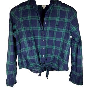 J.Crew Womens Plaid Blue Green Waist‎ Tie Preppy Top Size Medium 100% Cotton